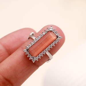 Emerald Cut Halo <b>Ring</b> 925 <b>Sterling</b> <b>Silver</b> <b>Adjustable</b> <b>Ring</b> Vintage Minimalist Stackable Statement <b>Ring</b> for Women - Product Image 2