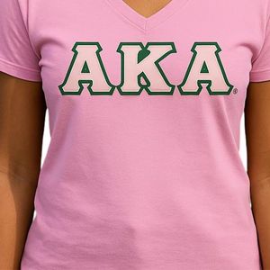Camiseta AKA con cuello en V para mujer, camiseta de algodón con letras verdes y rosas, ropa griega informal de manga corta, Top cómodo de verano - Product Image 3