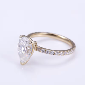 Women's Pear Cut Diamond Engagement <b>Ring</b> Classic Style Side Diamond Band - Product Image 2