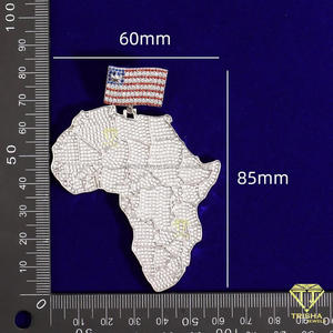 Collier pendentif carte d'Afrique de créateur en argent sterling 925 avec diamants Moissanite sertis à la main, bijoux streetwear - Product Image 2
