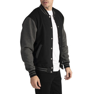Chaqueta Universitaria 100% Cuero Vacuno Genuino para Hombre, Bordado en Relieve, Color Negro Oscuro y Gris, Estilo Letterman, Temporada de Invierno, Talla 4XL - Product Image 5