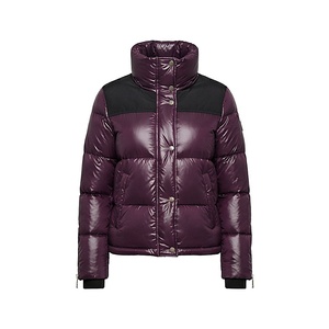 Hooded Quilted Waterproof <b>Bubble</b> Jacket Black Full Sleeve Winter Windproof Cotton Shell Knitted Fabric Polyester Filling Stand - Product Image 1