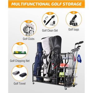 Organizzatore Extra Large per 4 Sacche da Golf, Scaffale per Garage per la Conservazione di Mazze e Accessori - Product Image 5