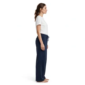 <b>Women</b> Dark Blue Wide Leg Sweatpants High Waist Relaxed Fit Drawstring <b>Lounge</b> Trousers Soft Casual <b>Pants</b> Custom Color Size - Product Image 2