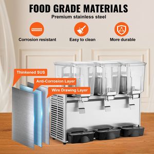 Dispenser di Bevande Commerciale 620W in Acciaio Inox 304, 13.6 Qt 12L, 3 Serbatoi, per Tè Freddo, 220V - Product Image 4