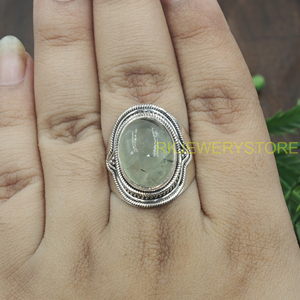 Natural Prehnite Gemstone 925 Sterling Silver <b>Ring</b> Handmade Vintage Boho <b>Statement</b> Jewelry Oval Cabochon Women Gift for him Men - Product Image 4