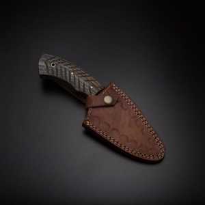 Drop Point Skinner <b>Knife</b> Carbon Steel Blade Wood Handle 0.6mm Thickness Bevel Edge Leather Sheath - Product Image 2