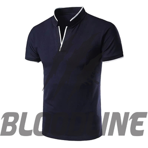 Polo à manches courtes pour homme Bloodline, couleur unie, tricoté, respirant, coupe classique, bleu marine - Product Image 2