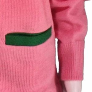 Pull en tricot côtelé rose pour femme, col rond, manches trois quarts, couleur unie, décontracté, pour l'automne, 100% acrylique, anti-boulochage - Product Image 2