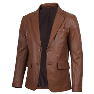 Blazer en cuir marron pour homme, coupe ajustée, un seul bouton, col rabattu, veste élégante décontractée pour homme, vêtement d'automne - Product Image 5
