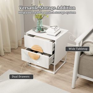 Comodino Moderno Stile Mid-Century con 2 Cassetti e Maniglie in Legno di Pino per Arredamento Camera da Letto - Product Image 6
