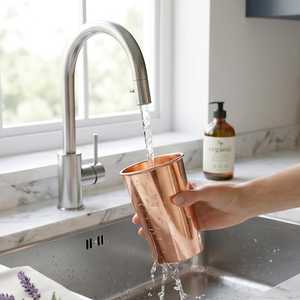Botella de agua de cobre con tapa de rosca, botella de viaje de metal reutilizable con diseño de vidrio para adultos, senderismo, camping, cobre martillado - Product Image 6
