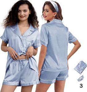 Ensemble de pyjama en satin de soie de luxe pour femmes RTS, taille élastique, manches courtes, uni, pour l'automne/l'hiver/l'été - Product Image 5