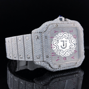 Reloj de Diseño Hip Hop con Esfera Cuadrada, Completamente Cubierto de Moissanita, Dos Tonos, para Fiestas y Eventos, Venta Directa de Fábrica - Product Image 4