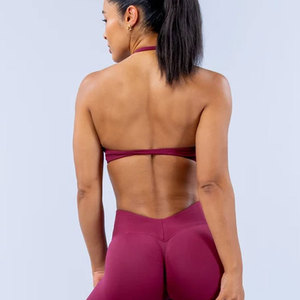 Gym Wholesale <b>Halter</b> <b>Neck</b> <b>Bra</b> Women High Quality Solid Color Body Fit Tight Yoga Activewear Adults <b>Bra</b> Stretchable Spandex - Product Image 6