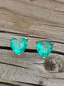 Green Emerald Heart Stud <b>Earrings</b> Small Tiny Design 925 Sterling <b>Silver</b> 14K Gold Plated Butterfly <b>Back</b> Fine Jewelry - Product Image 5