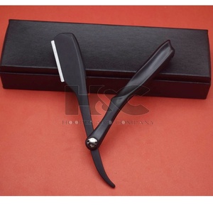 Rasoir à barbe tendance avec logo personnalisé, rasoir droit pliant pour hommes, rasoir de barbier pour l'épilation, manche entièrement noir, offre logo - Product Image 5