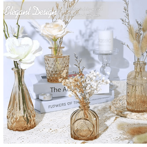 Set di 5 Piccoli Vasi in Vetro Ambrato, Mini Centrotavola Vintage per Matrimoni e Decorazioni da Tavola per Fiori Singoli - Product Image 1