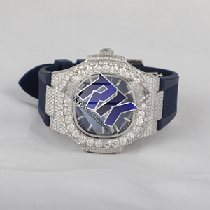 Reloj de Lujo Personalizado con Diamantes Moissanite para Hombre, Correa de Goma Azul de 20 mm, Estilo Hip Hop - Product Image 1