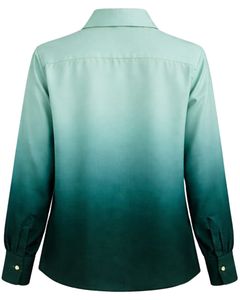 Chemisier décontracté à manches longues boutonné pour femme, dégradé vert menthe à émeraude foncée, idéal pour le bureau, fabrication sur mesure OEM - Product Image 2