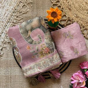 Elegant Women's Pure Soft Linen Cotton Silk <b>Saree</b> Khatli Kut Dana Handwork Designer <b>Blouse</b> Royal Export Wedding Summer Winter - Product Image 4