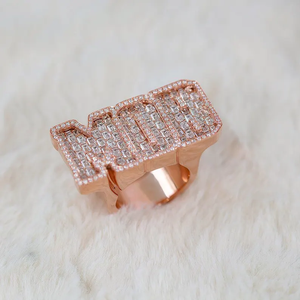Luxury Rose Gold Moissanite <b>Initial</b> Letter Engagement <b>Ring</b> Radiant Cut Statement Hip Hop Designer Jewelry 925 Silver Premium - Product Image 1
