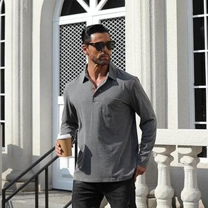 Polo Casual de Manga Larga para Hombre - Camiseta Clásica de Algodón con Botones y Bolsillo, Ligera, para Golf - Product Image 2