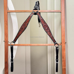 หนังวัวมีมือปกอกแบบตะวันตกสีแดงลายดอกไม้สลักรูปม้าสำหรับแข่งโรดีโอแรนช์ - Product Image 3