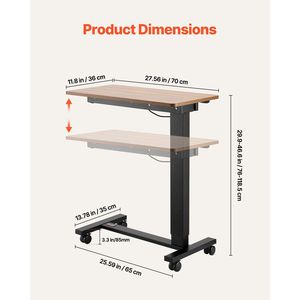 Table de lit électrique relevable avec 4 roues, bureau mobile pour ordinateur portable, support de tasse, bureau d'ordinateur avec bouton de réglage - Product Image 3