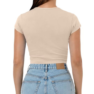 Camiseta Corta de Mujer, Manga Corta, Cuello Redondo, Corte Holgado, 100% Algodón Jersey, Color Sólido, Informal, Sin Costuras, Primavera Verano - Product Image 5