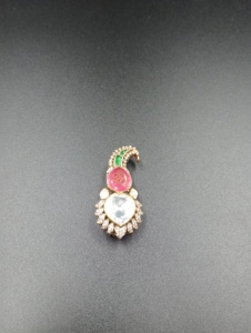 <b>Gold</b> Plated Silver Brooch Pear Cut Cubic Zirconia Pink Green Stones Unisex Party Jewelry <b>Clothes</b> Peacock Design Brooch Pins - Product Image 5