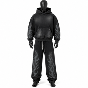 Ensemble de survêtement 100 % coton à capuche avec fermeture éclair, manches longues, coupe ample, en coton épais, fabriqué par Elson Sports - Product Image 5