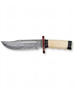 Custom Handmade Damascus Steel Outdoor Utility <b>Knife</b> <b>Bone</b> Resin <b>Handle</b> Filework Guard - Product Image 1