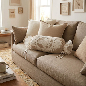 Natural Linen <b>Seat</b> Cushion <b>Cover</b> Embroidered Floral Plant Vintage Customizable Washable Candy Pillowcase <b>Sofa</b> Home Hotel Decor - Product Image 1
