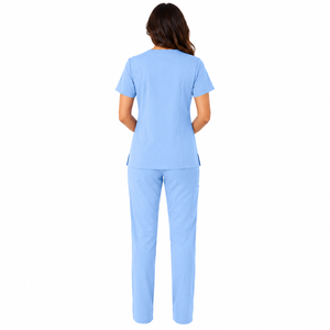 Women's Light Blue Short Sleeve <b>Scrub</b> Top And Pants Set O-Neck Regular Fit Solid Color <b>Work</b> Uniform Casual Wear All Seasons - Product Image 4