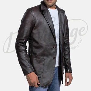 เสื้อเบลเซอร์หนังแท้สีน้ำตาลพรีเมียมสำหรับผู้ชายทรงเข้ารูปคลาสสิกแบบกระดุมสองเม็ดเสื้อสปอร์ตลำลองเสื้อแจ็คเก็ตธุรกิจแบบมืออาชีพ - Product Image 2