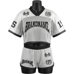 Conjunto corto de jersey de malla de poliéster transpirable para mujer, 150GSM, blanco, negro, mangas con rayas en contraste, sublimación, logotipo personalizado, conjuntos para mujer - Product Image 5