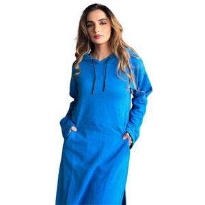 Robe sweat-shirt à capuche personnalisable brodée pour femme, couleur unie, manches longues, décontractée, respirante, en coton tricoté, avec poches - Product Image 3