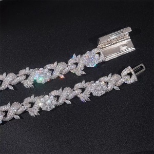 <b>Mens</b> Moissanite Floral Necklace 925 <b>Silver</b> Iced Out Flower Link <b>Chain</b> Lightweight Hip Hop Premium Luxury Statement Jewelry - Product Image 5