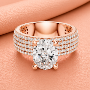 Bague de fiançailles de luxe en or massif 14 carats avec diamant de laboratoire couleur E, taille brillant, certifiée IGI, large bande, sertissage micro-pavé, bijoux pour femme - Product Image 1