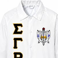 Veste blanche Sigma Gamma Rho avec design de blason, personnalisable, SGRho, sororité grecque, fermeture éclair intégrale, lettres personnalisées, vêtements universitaires