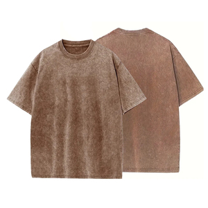 เสื้อยืดโอเวอร์ไซส์สีน้ำตาลผ้าฝ้ายฟอกทรงหลวม แขนสั้น คอกลม ผ้าเจอร์ซีย์เนื้อนุ่ม สีพื้น ดีไซน์เรียบง่าย สำหรับผู้ชาย - Product Image 1