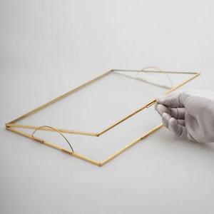 <b>Mirrored</b> Glass Storage Tray Rectangle Single Tier <b>Gold</b> Plated Finish Modern Luxury Jewelry Organizer <b>Table</b> Decorative Tray - Product Image 5