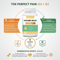Capsules de Vitamine D3+K2 à haute puissance, faciles à avaler, favorisant l'absorption du calcium