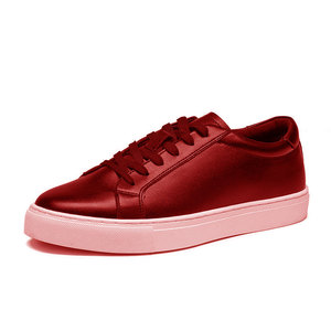 Baskets basses en satin pour femmes, à lacets, bordeaux, bout rond, chaussures décontractées, semelle en caoutchouc rose - Product Image 1