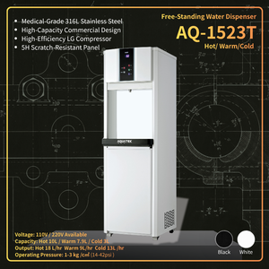 Dispensador de Agua Independiente AQUATEK AQ-1523T, Agua Caliente, Templada y Fría, Acero Inoxidable, Comercial, 110V 220V, Blanco - Product Image 1