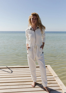 Pijama Enterizo con Capucha para Mujer, Manga Larga, Color Sólido, Tejido de Punto, 100% Algodón, Cierre de Cremallera, Ropa de Dormir - Product Image 5