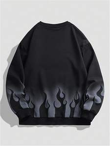 Sweat-shirt d'hiver pour homme en coton 100% uni avec broderie de dragon et lettres, manches longues, col rond, pull décontracté - Product Image 2