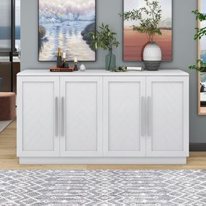 Large <b>Storage</b> Space Buffet <b>Cabinet</b> with 4 Doors Sideboard for Kitchen Dining Room Adjustable Shelves Silver Handles - Product Image 3