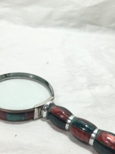 Loupe de luxe en laiton argenté avec manche en résine multicolore, loupe de poche haut de gamme, décoration de bureau, cadeau - Product Image 2